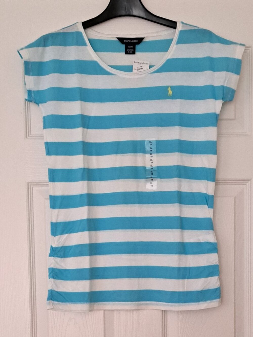 RALPH LAUREN NWT Blue White Striped Cotton Tunic Top Tee Size XL (16) Fits S/M